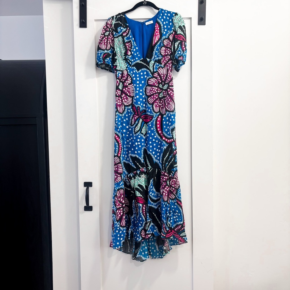 RHODE Ester Printed Midi Dress Blue Print Size 0/2 - Picture 6 of 8